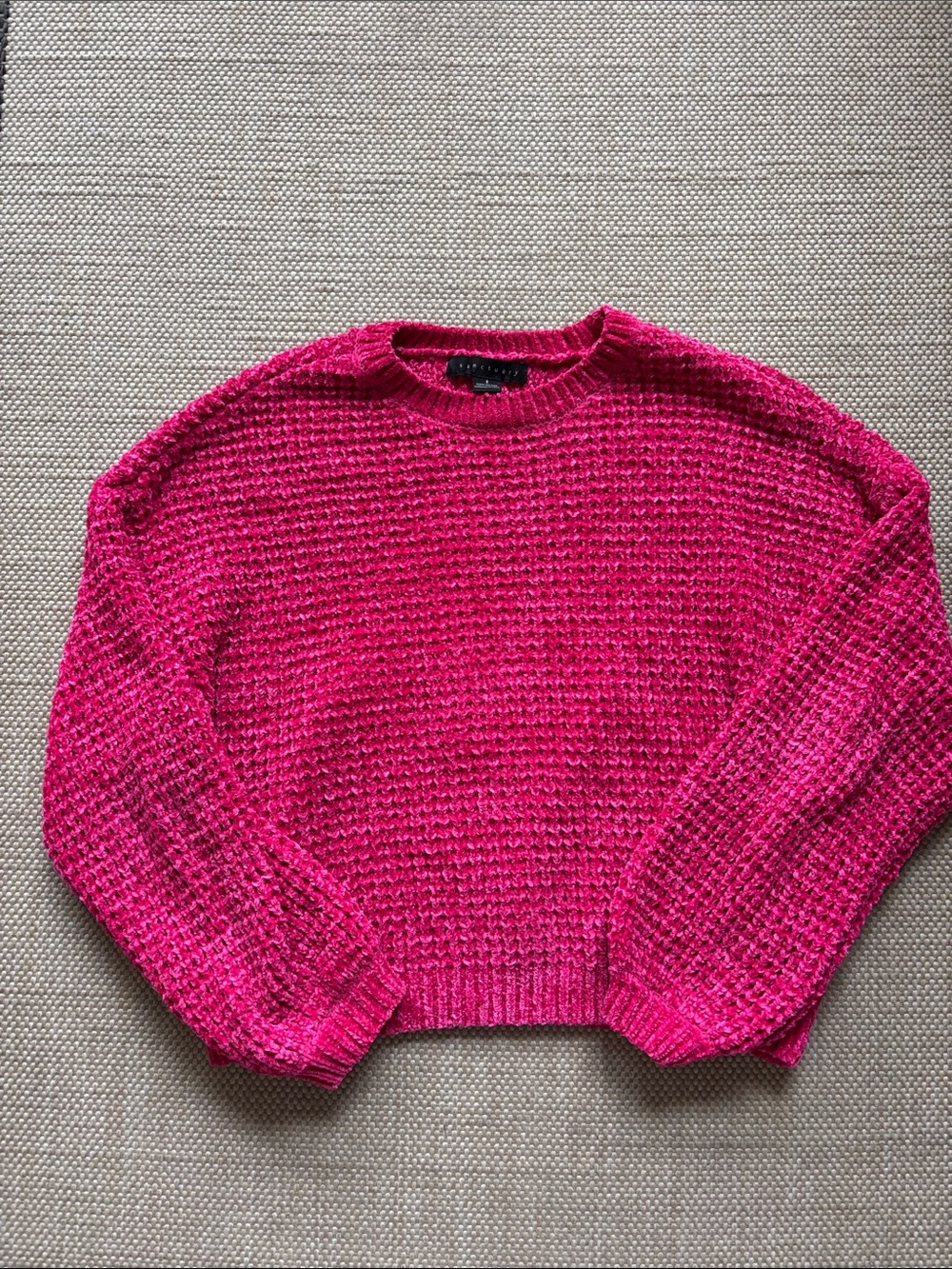 Sanctuary Vibrant Fuchsia Waffle-Knit Crewneck Sweater